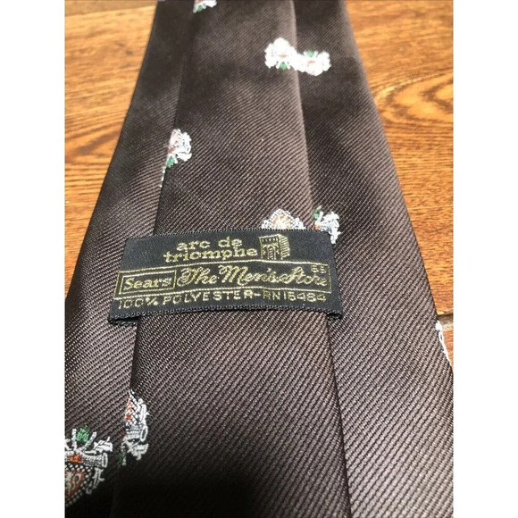 Vintage Sears The Men's Store Tie Arc De Triomphe Brown Crest Coat Of Arms 4x53 - Picture 4 of 7